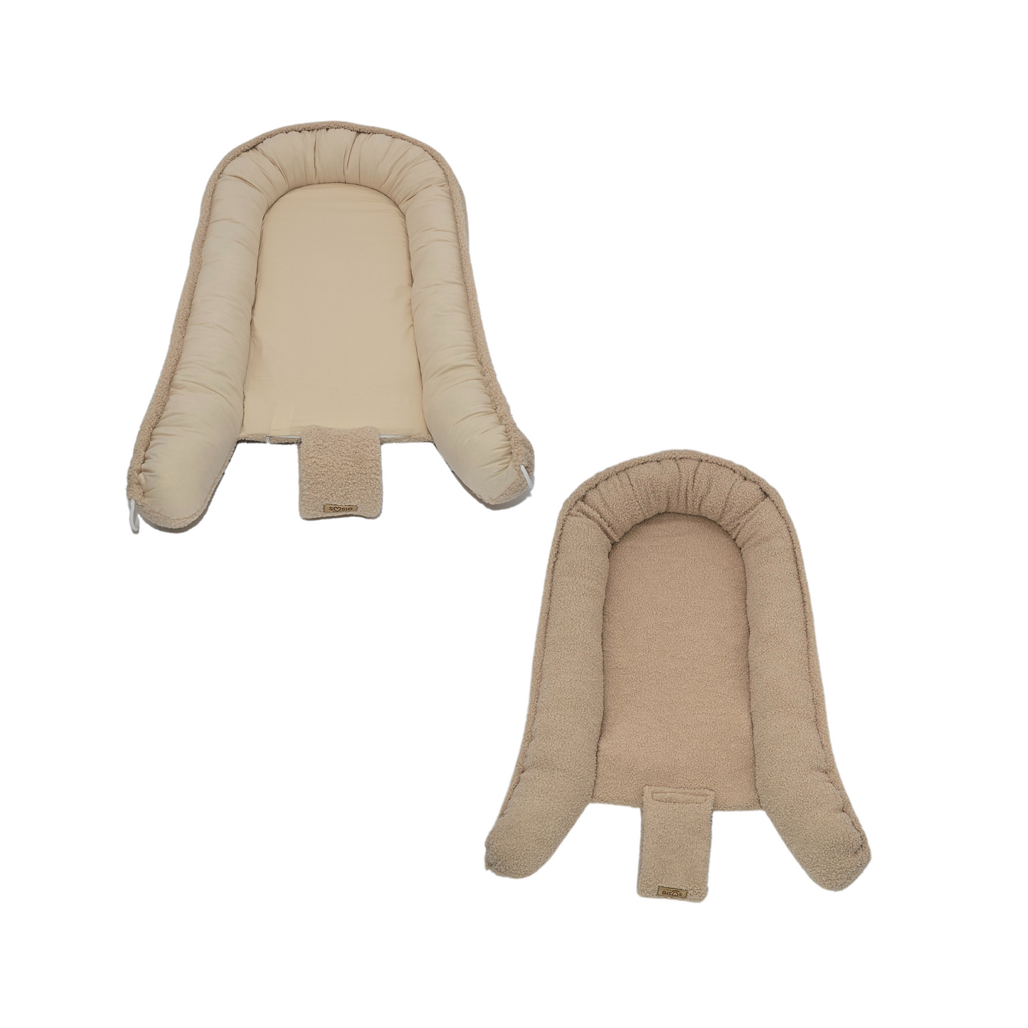 Soosie - Babynestje - Teddy Bounce Beige + Katoen - 80×46 cm - OEKO-Tex - Uitneembaar matrasje