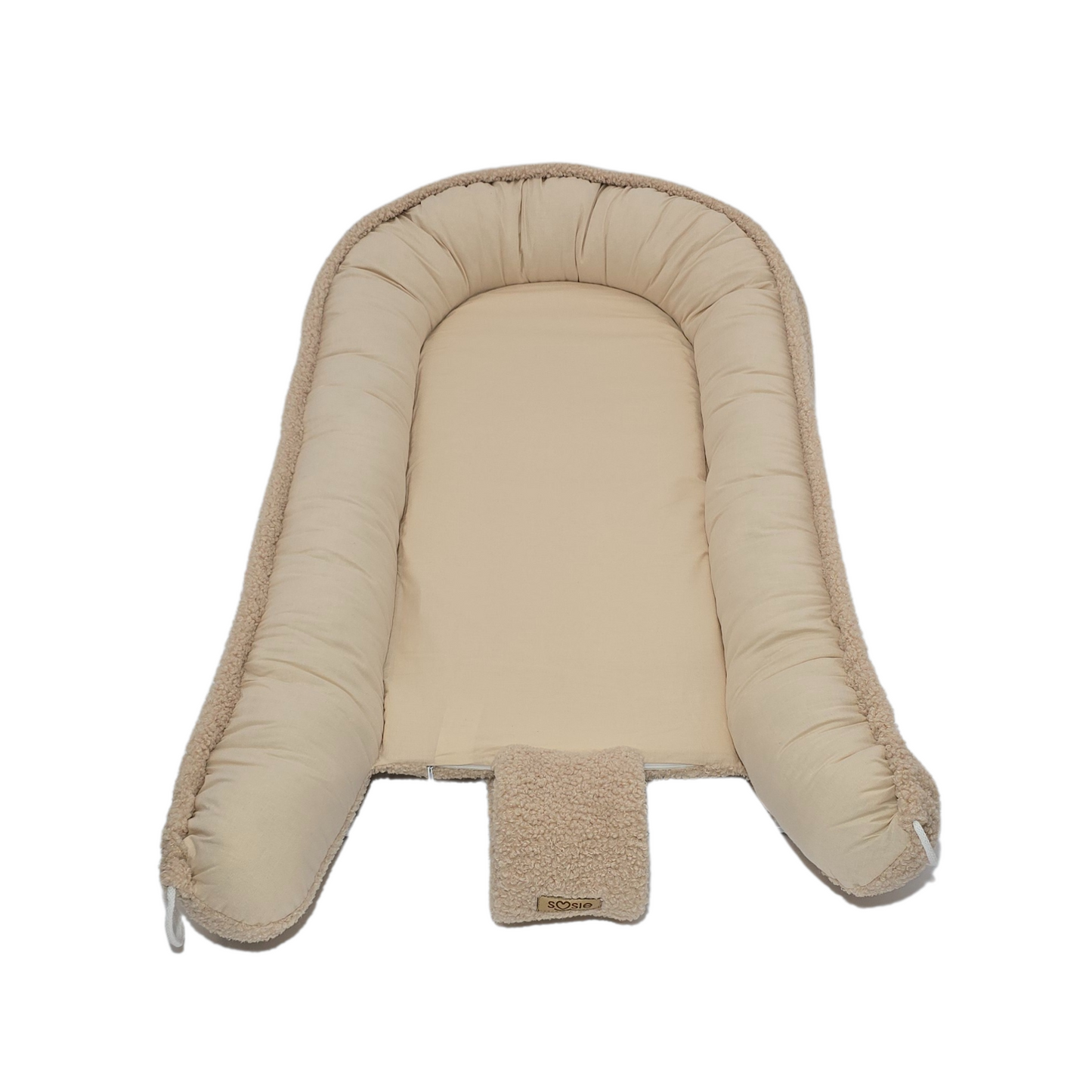 Soosie - Babynestje - Teddy Bounce Beige + Katoen - 80×46 cm - OEKO-Tex - Uitneembaar matrasje