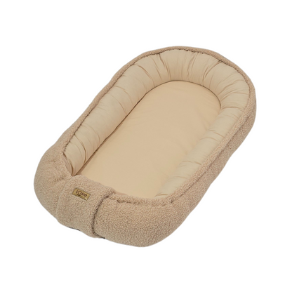 Soosie - Babynestje - Teddy Bounce Beige + Katoen - 80×46 cm - OEKO-Tex - Uitneembaar matrasje