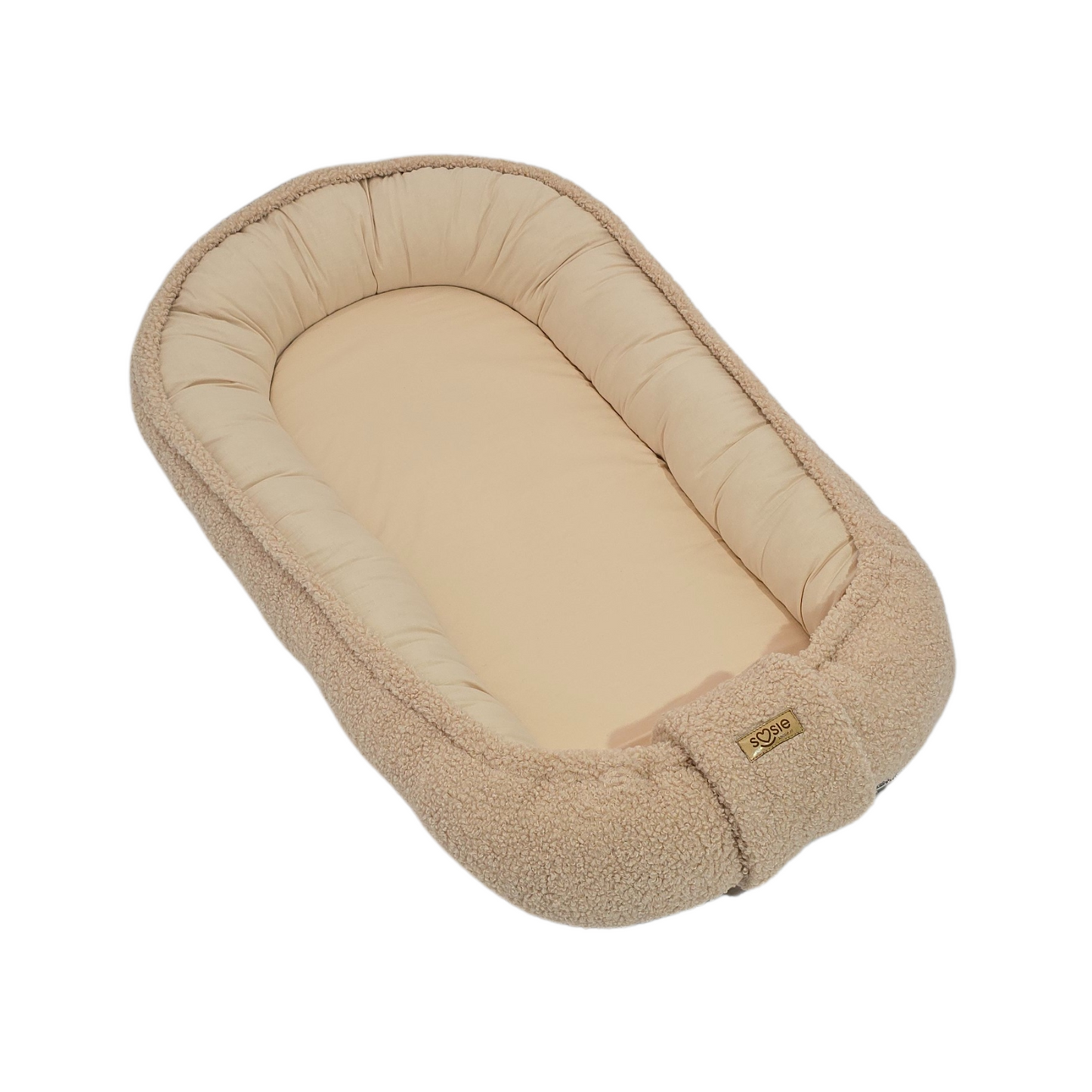 Soosie - Babynestje - Teddy Bounce Beige + Katoen - 80×46 cm - OEKO-Tex - Uitneembaar matrasje