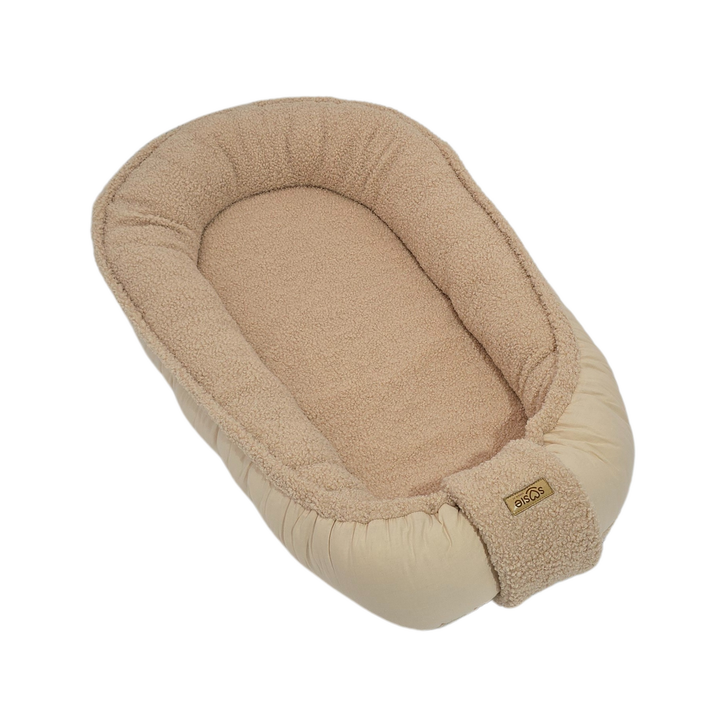 Soosie - Babynestje - Teddy Bounce Beige + Katoen - 80×46 cm - OEKO-Tex - Uitneembaar matrasje