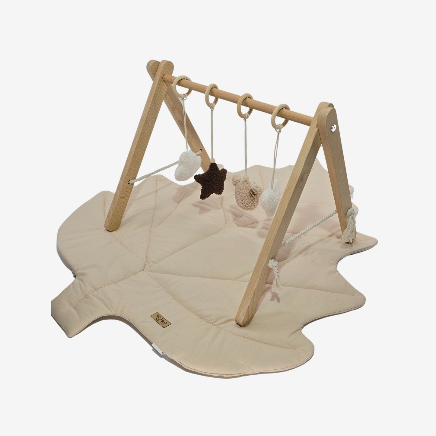 Soosie Speelmat voor Baby's in Bladvorm – Katoenen Activiteitenmat 87x117 cm – Zandkleurig – Zachte Babymat voor Buiklig en Spel