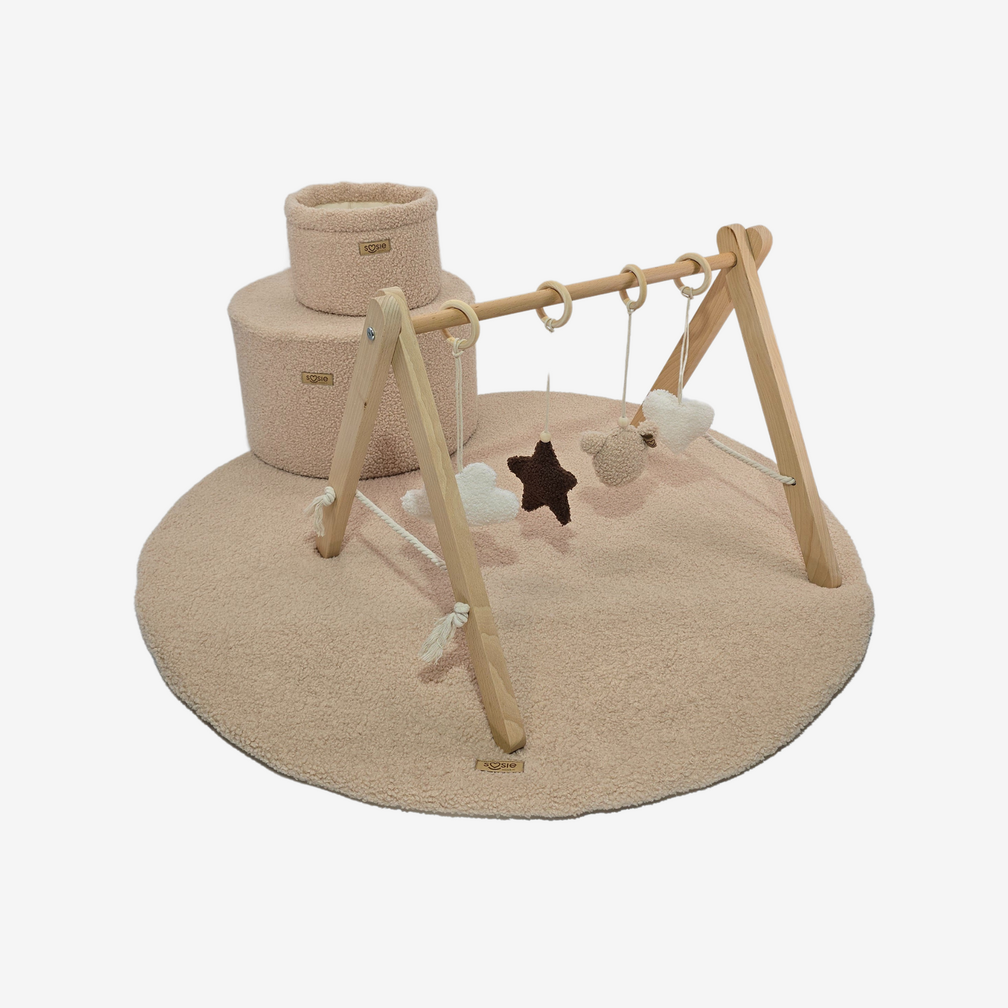 Soosie Teddy Boucle Speelmat ø100 cm – Luxe Baby Speelkleed – Rond – Zachte Activiteitenmat voor Baby's – Beige/Bruin