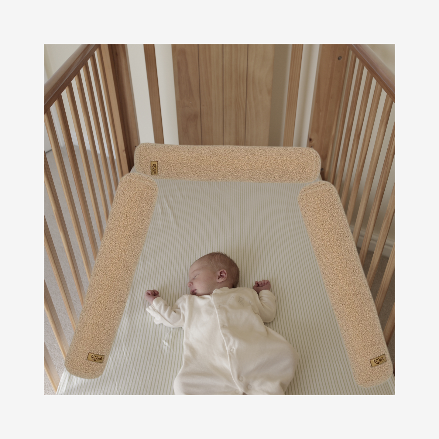 Soosie - 3 delige Bedbumper - Bedomrander - Ø 9×50 cm – Teddy Bounce Beige/Bruin - OEKO-TEX - Bescherming Ledikant Baby