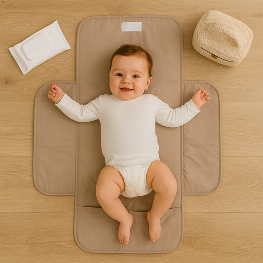 Soosie - Opvouwbaar Waterdicht Verschoonmatje – Reisverschoonmat Baby 70×55 cm – Beige – Met Vakje & Klittenbandsluiting