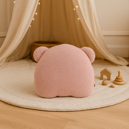 Sierkussen Beer – Kussentje - Teddy Bouclé – 35×40 cm – Zacht Roze