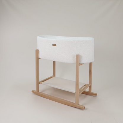 Soosie - Teddy Bouclé - Mozesmand - Baby Wieg met Schommelbasis - Natuurlijk Beukenhout – Cream – 75×36 – Met Matras