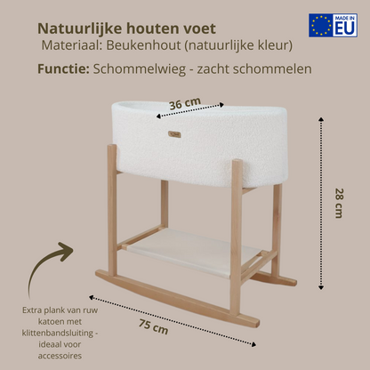 Soosie - Teddy Bouclé - Mozesmand - Baby Wieg met Schommelbasis - Natuurlijk Beukenhout – Cream – 75×36 – Met Matras