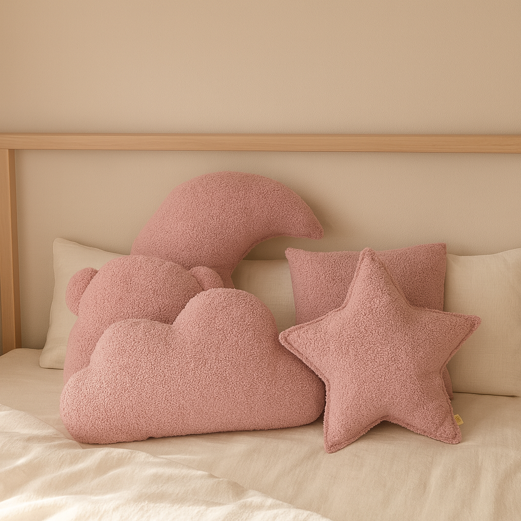 Sierkussen Maan – Kussentje - Teddy Bouclé – Ø 50 cm – Zacht Roze – Met Kwastje