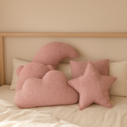 Sierkussen Maan – Kussentje - Teddy Bouclé – Ø 50 cm – Zacht Roze – Met Kwastje