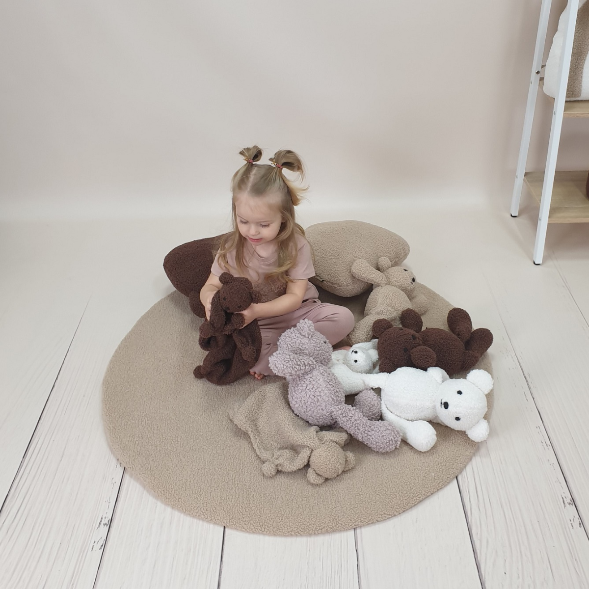 Soosie Teddy Boucle Speelmat ø100 cm – Luxe Baby Speelkleed – Rond – Zachte Activiteitenmat voor Baby's – Beige/Bruin