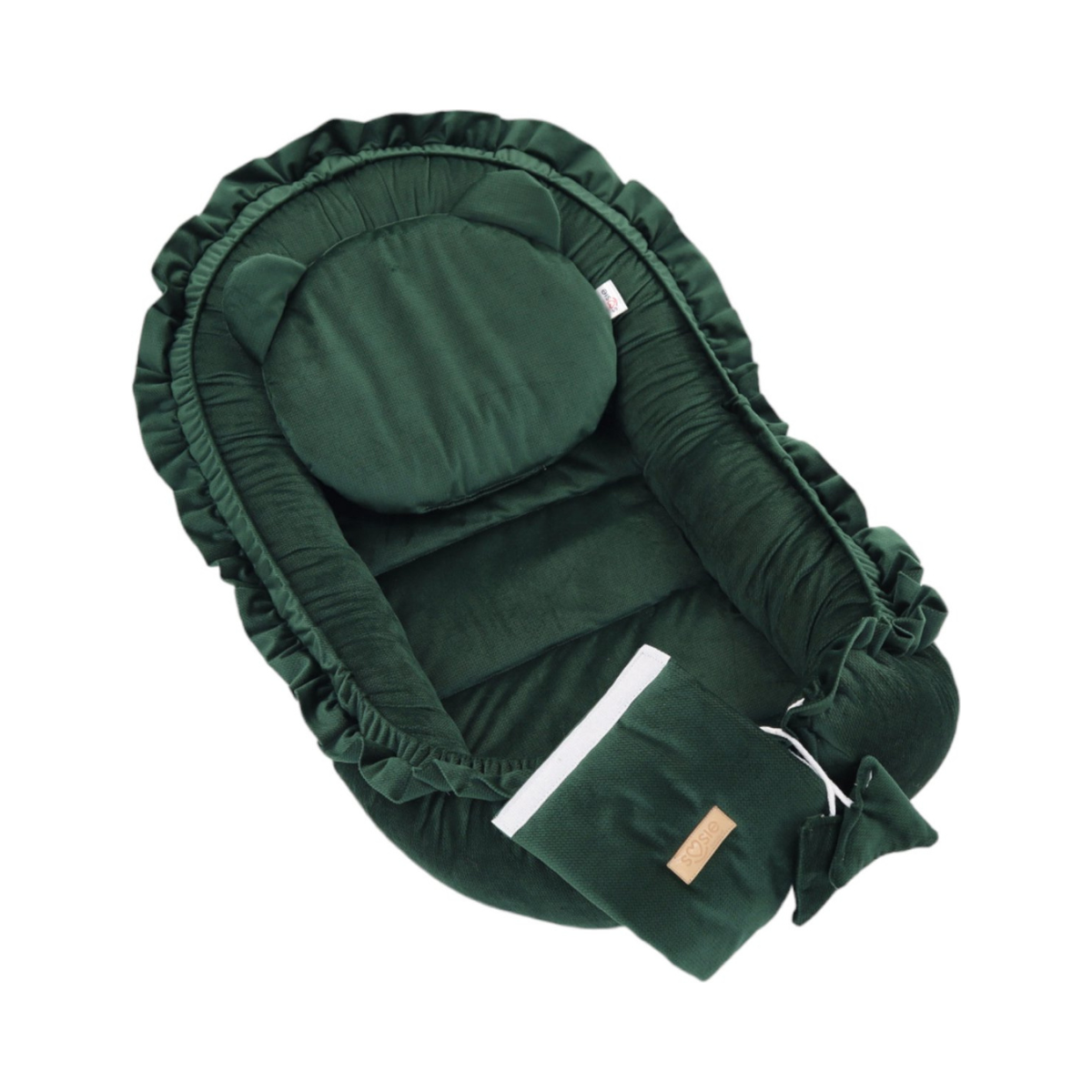 Babynestje - GLAMOUR - Babynest SET met kussen - VELVET - Donker Groen