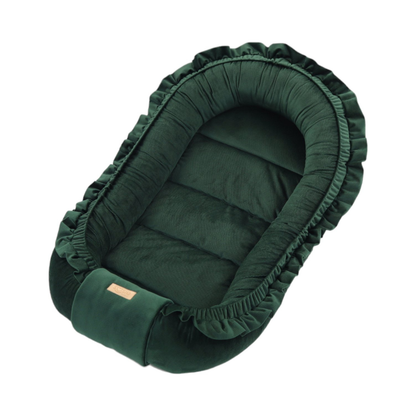 Babynestje - GLAMOUR - Babynest SET met kussen - VELVET - Donker Groen