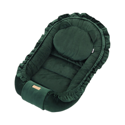 Babynestje - GLAMOUR - Babynest SET met kussen - VELVET - Donker Groen