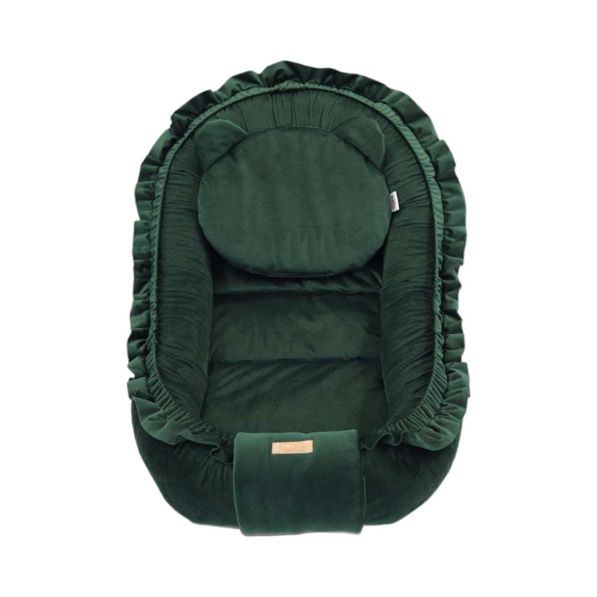 Babynestje - GLAMOUR - Babynest SET met kussen - VELVET - Donker Groen