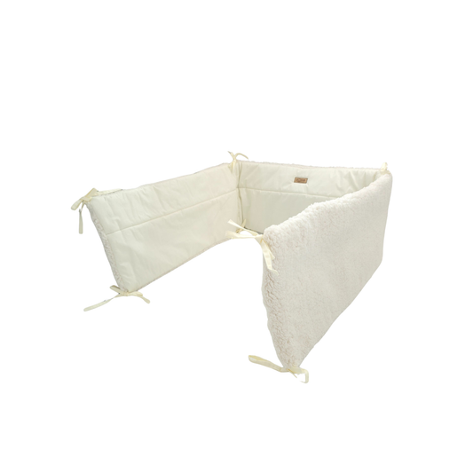 Soosie bedomrander TEDDY, 180x30 cm, dubbelzijdig, crème teddy en ecru katoen