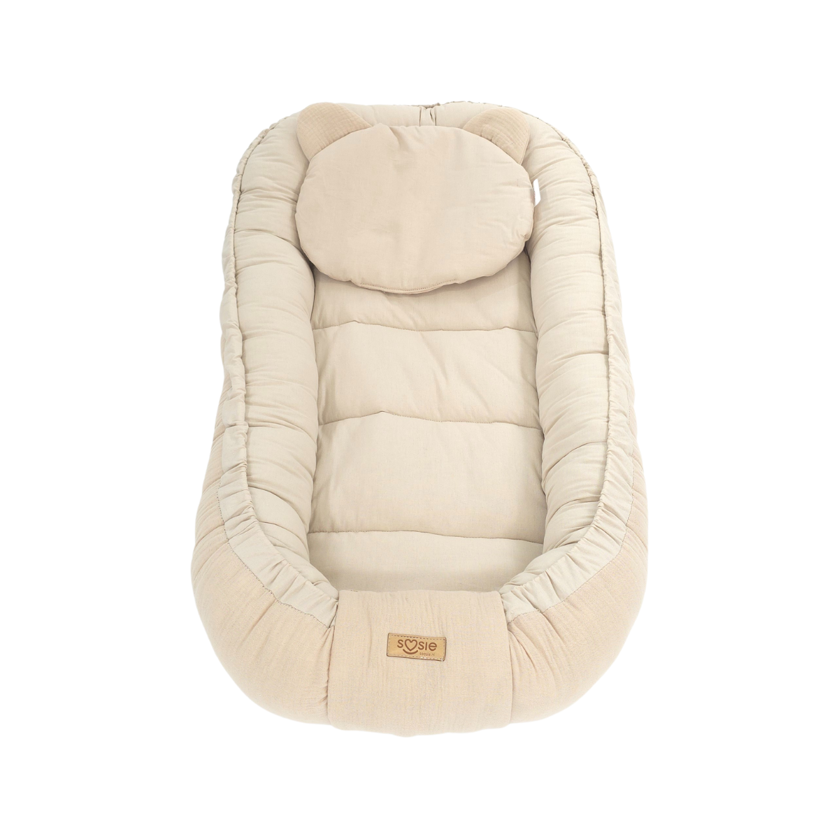 Soosie Babynestje met kussentje – Katoen & Mousseline – Dubbelzijdig – Beige – 90×50 cm - Verstelbaar met Strikkoorden – OEKO-TEX®, Anti-allergeen, Made in EU