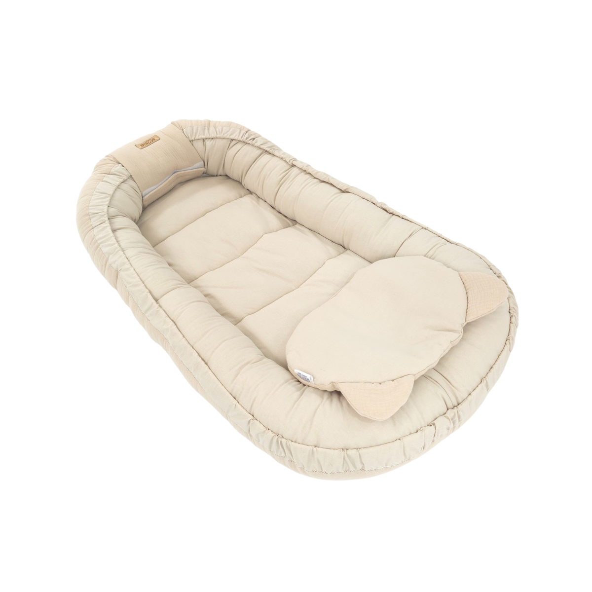 Soosie Babynestje met kussentje – Katoen & Mousseline – Dubbelzijdig – Beige – 90×50 cm - Verstelbaar met Strikkoorden – OEKO-TEX®, Anti-allergeen, Made in EU