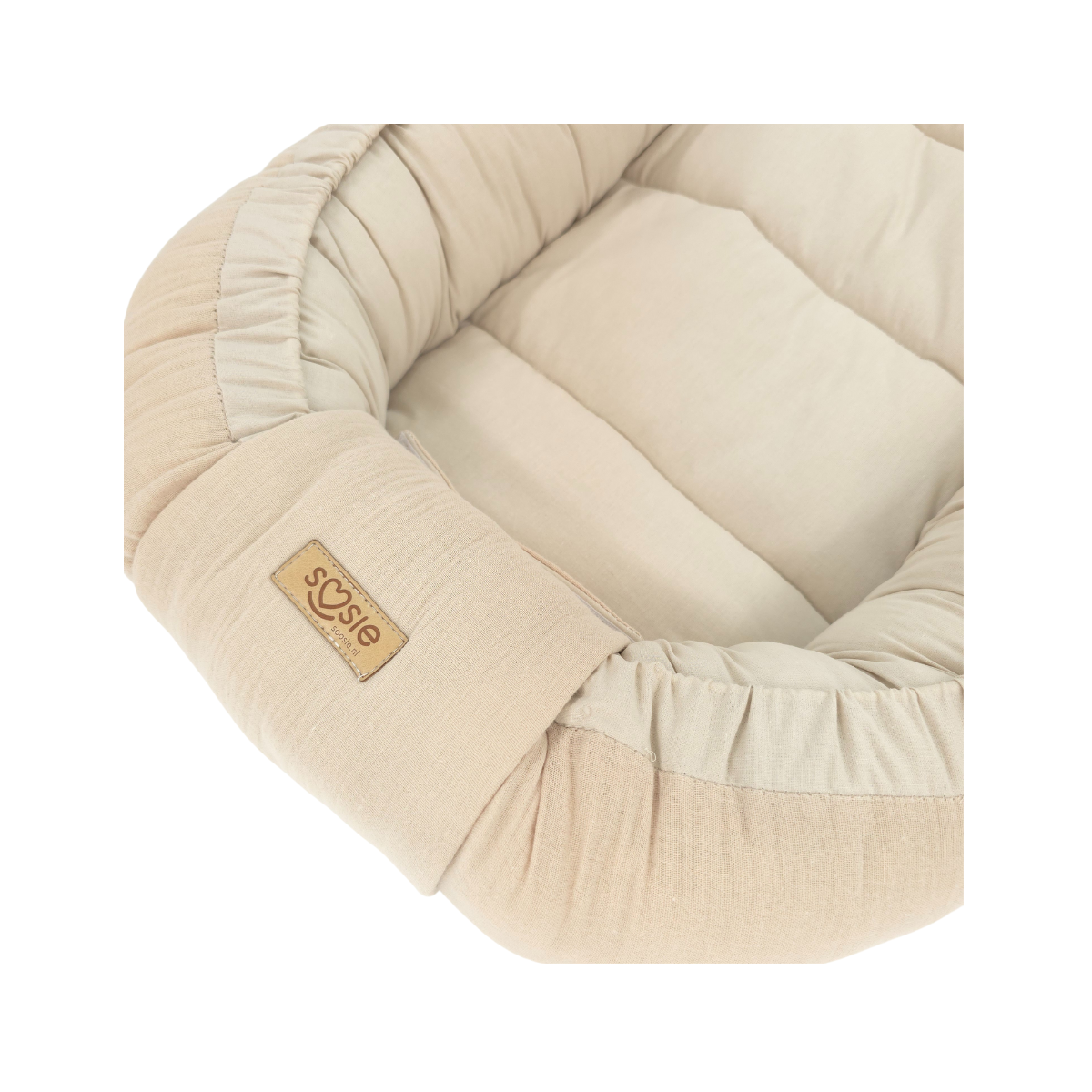 Soosie Babynestje met kussentje – Katoen & Mousseline – Dubbelzijdig – Beige – 90×50 cm - Verstelbaar met Strikkoorden – OEKO-TEX®, Anti-allergeen, Made in EU