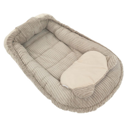 Soosie Babynestje – Corduroy & Katoen – Dubbelzijdig – Beige – 90×50 cm, Verstelbaar met Strikkoorden – Inclusief Kussentje