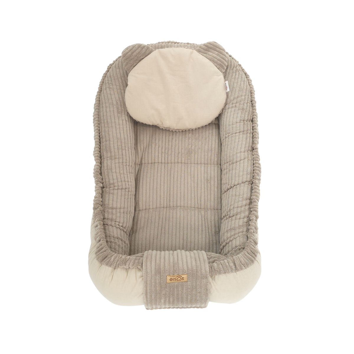 Soosie Babynestje – Corduroy & Katoen – Dubbelzijdig – Beige – 90×50 cm, Verstelbaar met Strikkoorden – Inclusief Kussentje