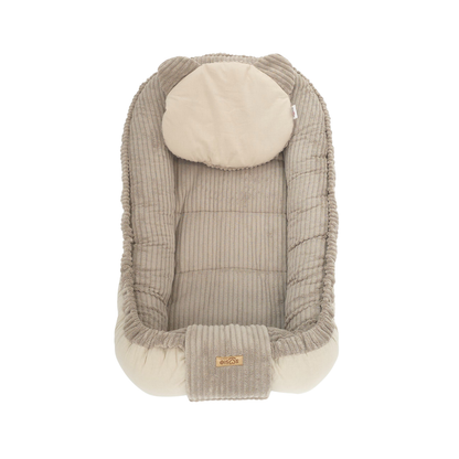 Soosie Babynestje – Corduroy & Katoen – Dubbelzijdig – Beige – 90×50 cm, Verstelbaar met Strikkoorden – Inclusief Kussentje