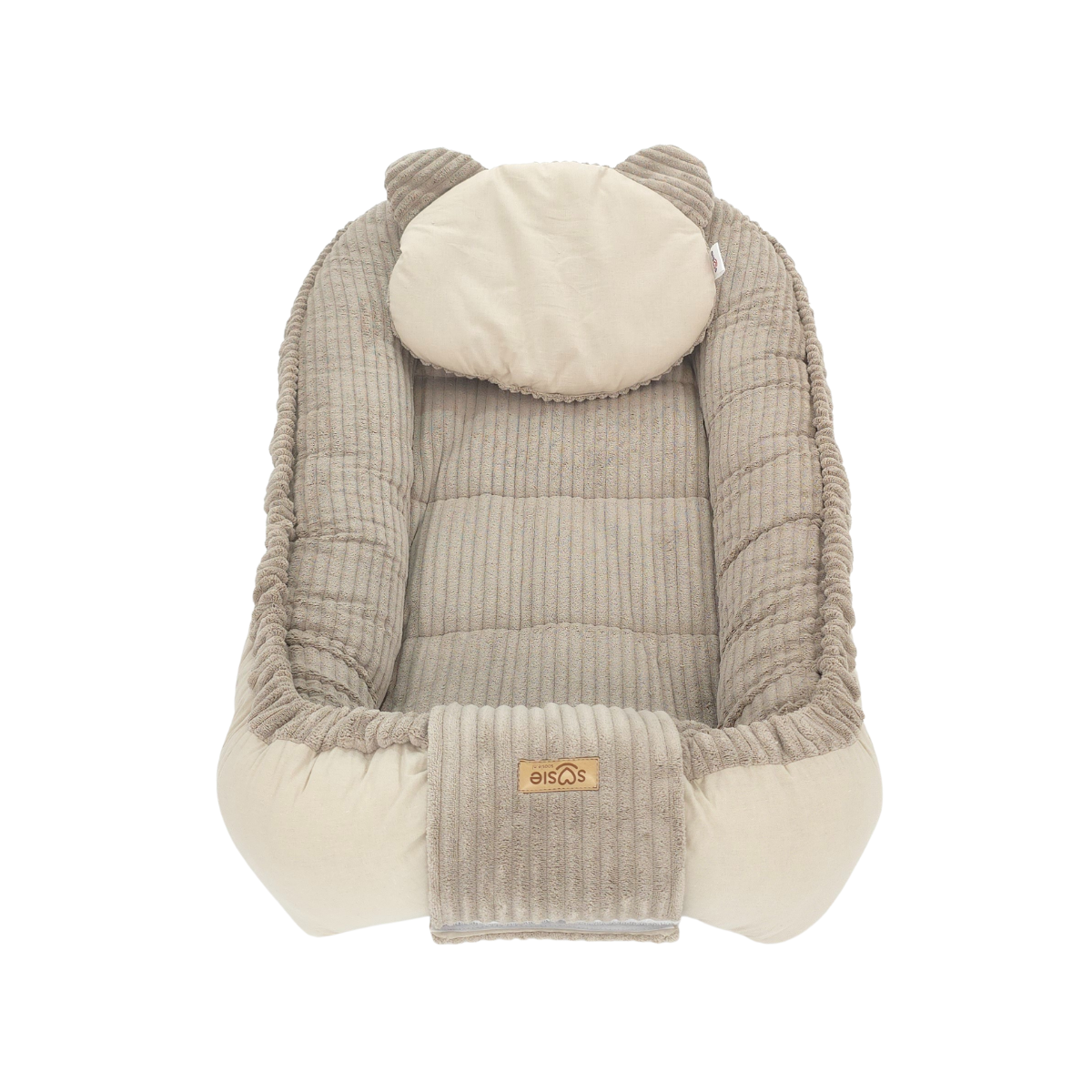 Soosie Babynestje – Corduroy & Katoen – Dubbelzijdig – Beige – 90×50 cm, Verstelbaar met Strikkoorden – Inclusief Kussentje