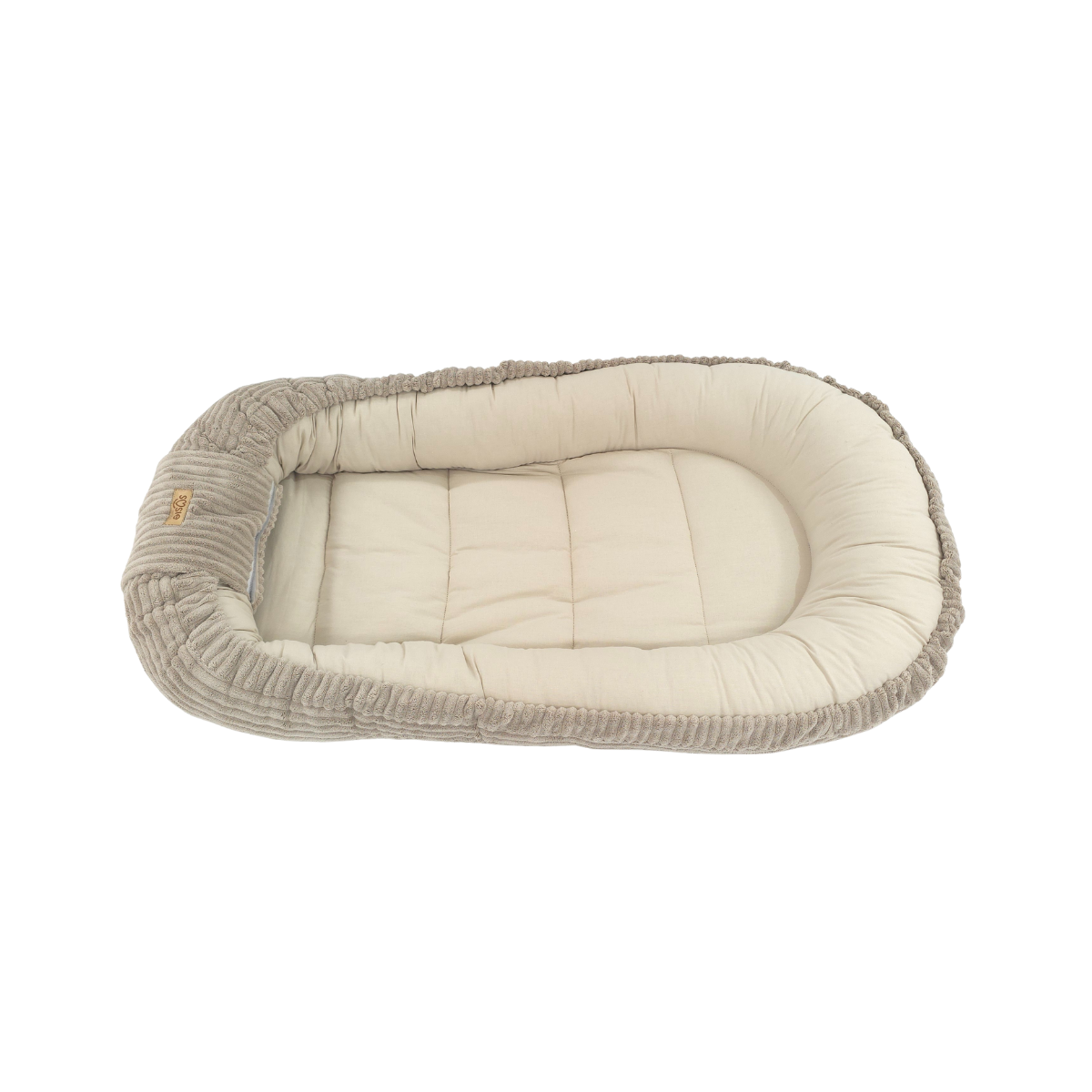 Soosie Babynestje – Corduroy & Katoen – Dubbelzijdig – Beige – 90×50 cm, Verstelbaar met Strikkoorden – Inclusief Kussentje