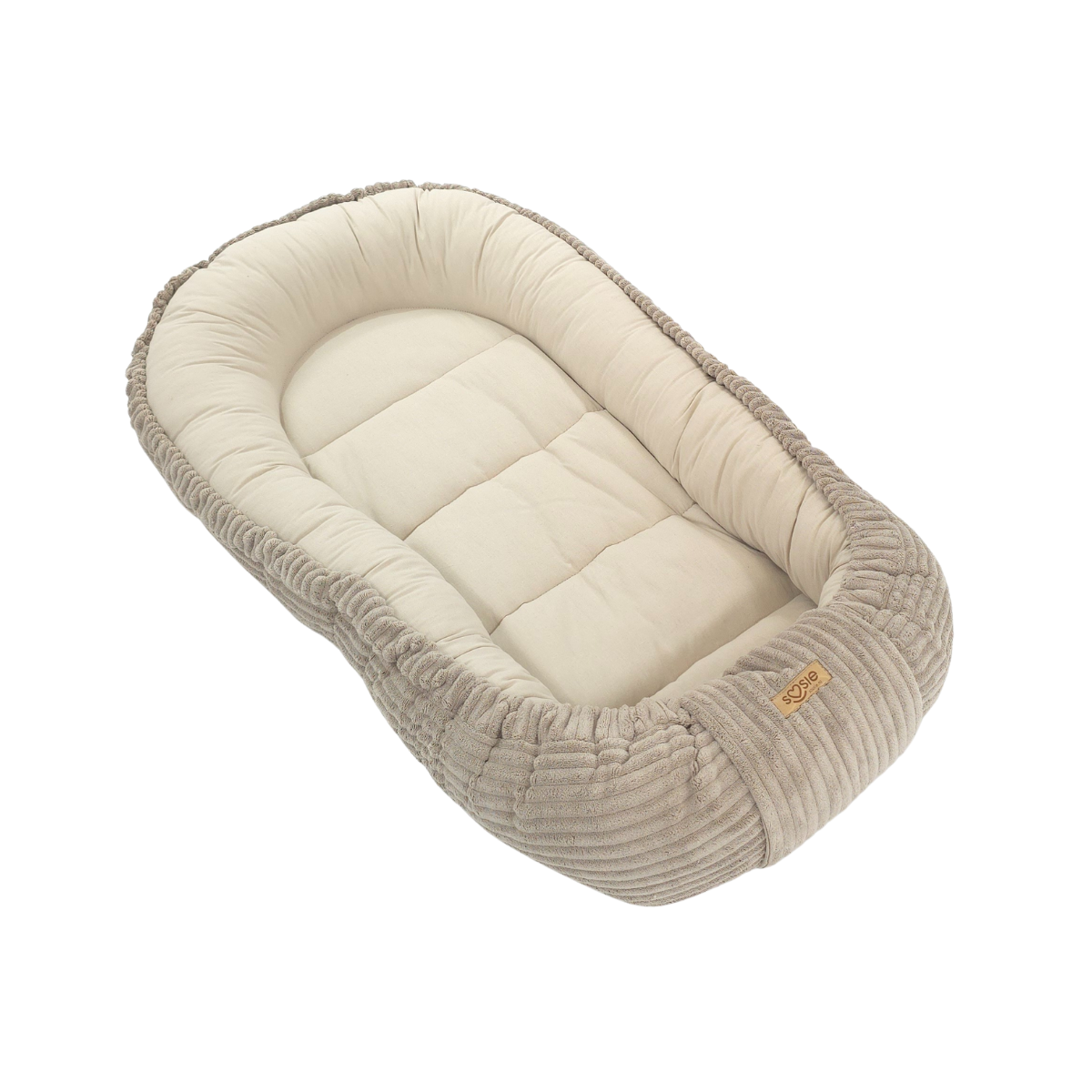 Soosie Babynestje – Corduroy & Katoen – Dubbelzijdig – Beige – 90×50 cm, Verstelbaar met Strikkoorden – Inclusief Kussentje