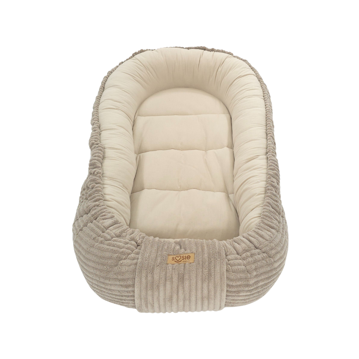 Soosie Babynestje – Corduroy & Katoen – Dubbelzijdig – Beige – 90×50 cm, Verstelbaar met Strikkoorden – Inclusief Kussentje