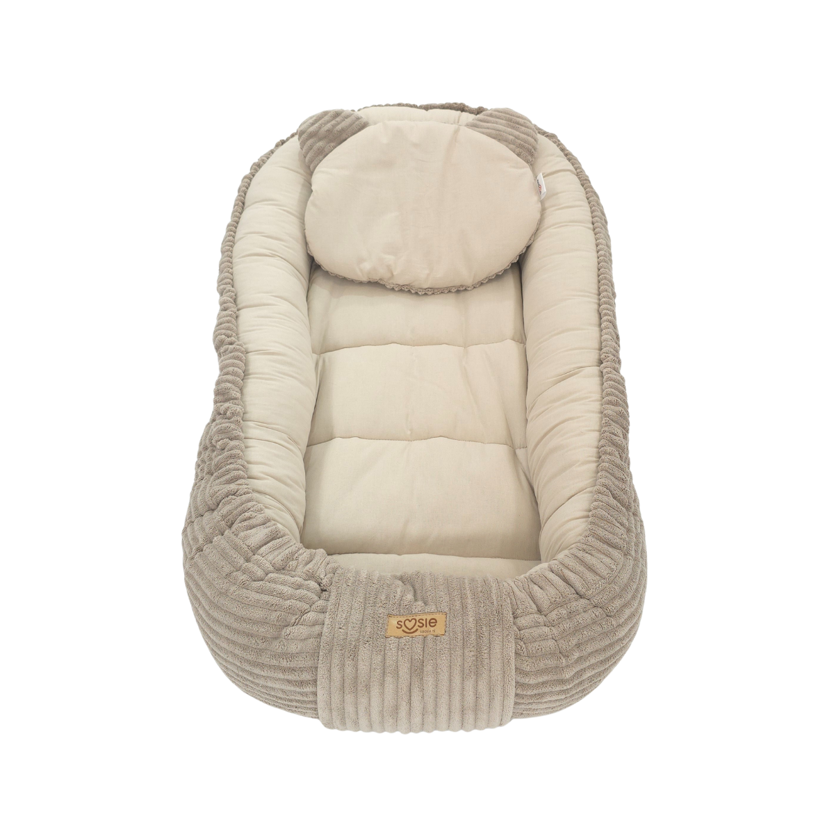 Soosie Babynestje – Corduroy & Katoen – Dubbelzijdig – Beige – 90×50 cm, Verstelbaar met Strikkoorden – Inclusief Kussentje
