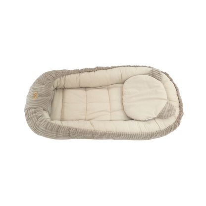 Soosie Babynestje – Corduroy & Katoen – Dubbelzijdig – Beige – 90×50 cm, Verstelbaar met Strikkoorden – Inclusief Kussentje
