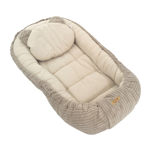 Soosie babynestje rib velvet en katoen, dubbelzijdig, beige, 90x50 cm