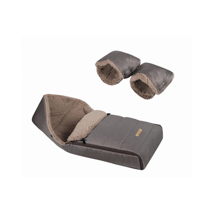 SOOSIE Winter Kinderwagen Voetenzak + Handmof – Bruin Melange & Teddy Bruin – Universeel – Waterproof – 110 cm