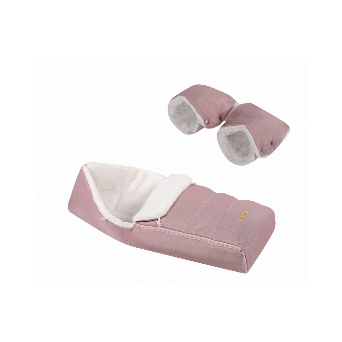 SOOSIE Winter Kinderwagen Voetenzak + Handmof – Roze Melange & Teddy Crème – Universeel – Waterproof – 110 cm
