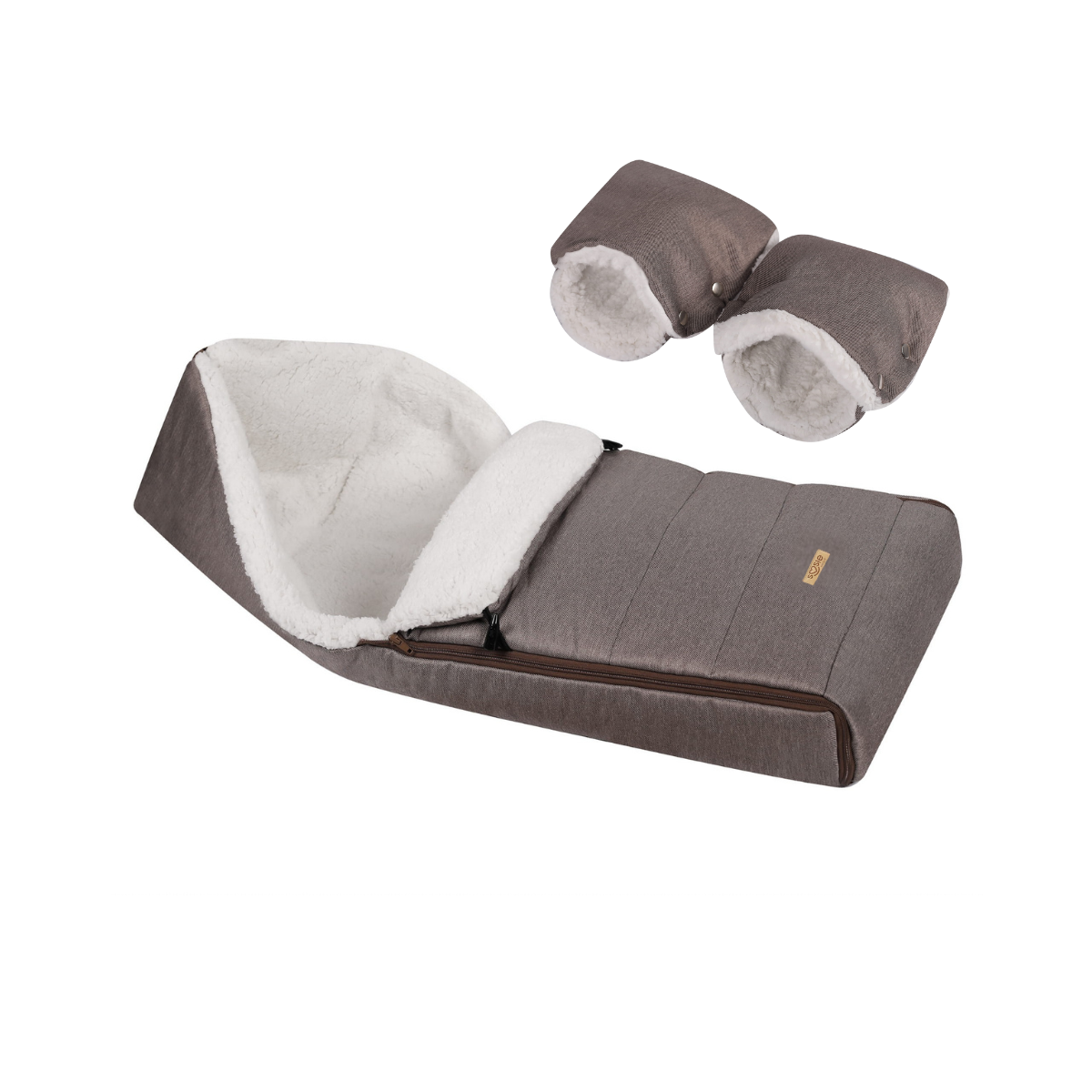 SOOSIE Winter Kinderwagen Voetenzak + Handmof – Bruin Melange & Teddy Crème – Universeel – Waterproof – 110 cm