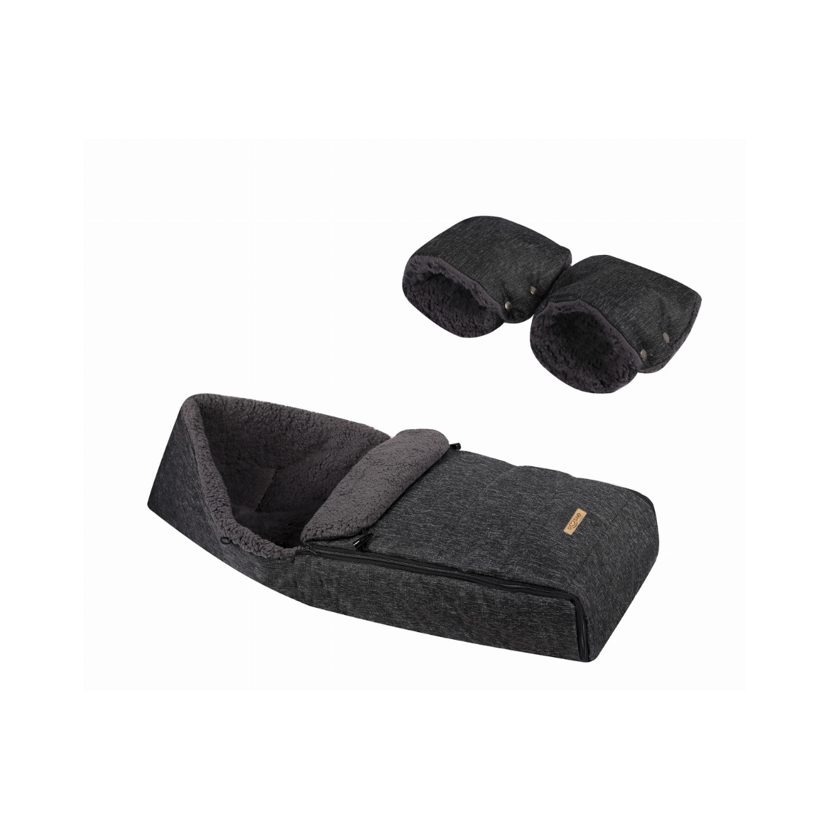SOOSIE - Winter Kinderwagen Voetenzak + Handmof – Zwart Melange & Grijs Teddy – Universeel – Waterproof – 110 cm