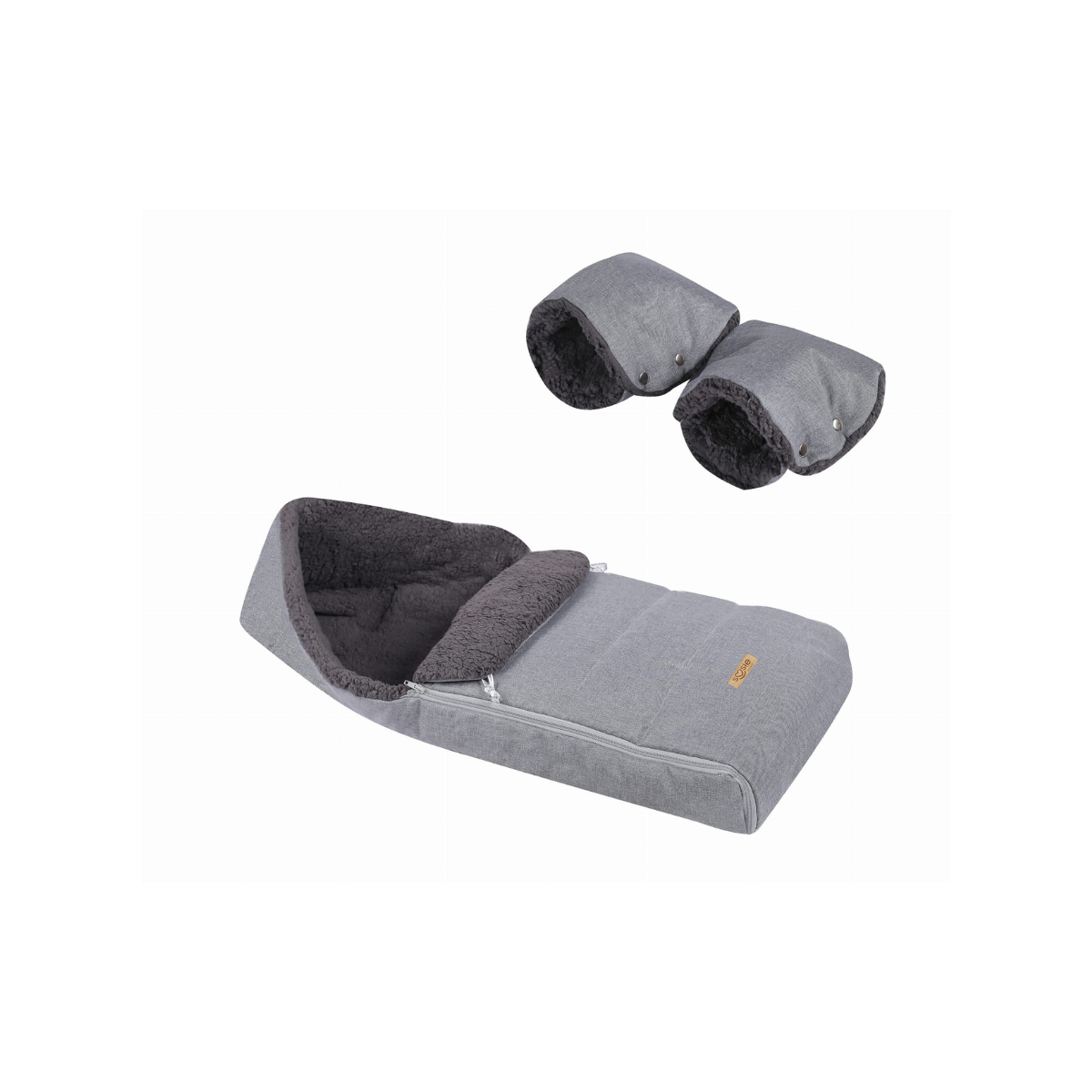 SOOSIE Winter Kinderwagen Voetenzak + Handmof – Grijs Melange & Donkergrijs Teddy – Universeel – Waterproof – 110 cm