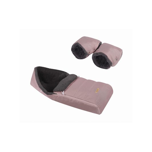 SOOSIE Winter Kinderwagen Voetenzak + Handmof – Roze Melange & Grijs Teddy – Universeel – Waterproof – 110 cm