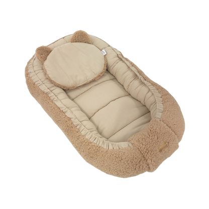 Soosie - Baby Nestje - Babynestje - Zacht en Veilig - Bruin Teddy Katoen en Bruin Katoen