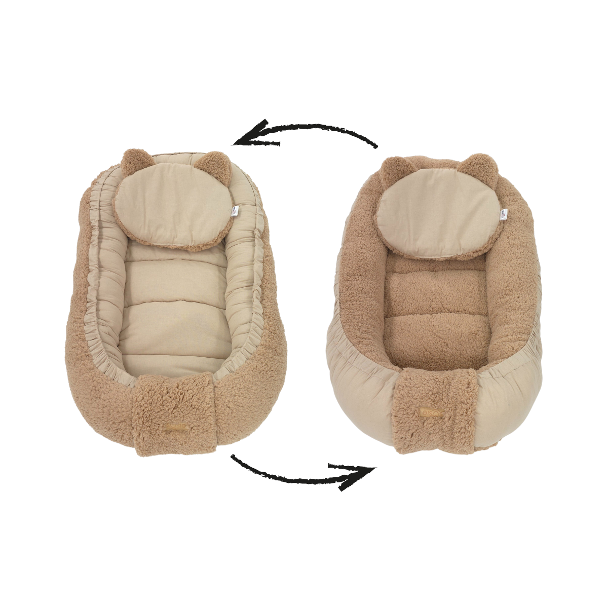 Soosie - Baby Nestje - Babynestje - Zacht en Veilig - Bruin Teddy Katoen en Bruin Katoen