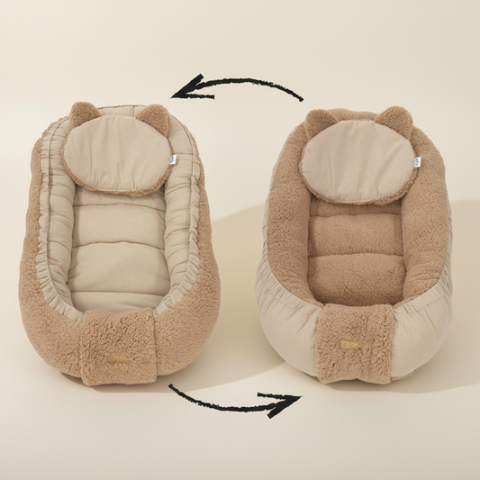 Soosie - Baby Nestje - Babynestje - Zacht en Veilig - Bruin Teddy Katoen en Bruin Katoen