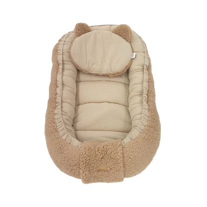 Soosie - Baby Nestje - Babynestje - Zacht en Veilig - Bruin Teddy Katoen en Bruin Katoen