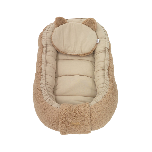 Soosie - Baby Nestje - Babynestje - Zacht en Veilig - Bruin Teddy Katoen en Bruin Katoen