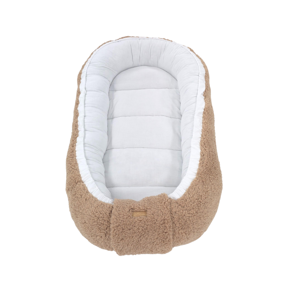 Soosie - Baby Nestje - Babynestje - Zacht en Veilig - Bruin Teddy Katoen en Witte Katoen