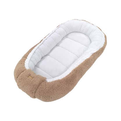 Soosie - Baby Nestje - Babynestje - Zacht en Veilig - Bruin Teddy Katoen en Witte Katoen