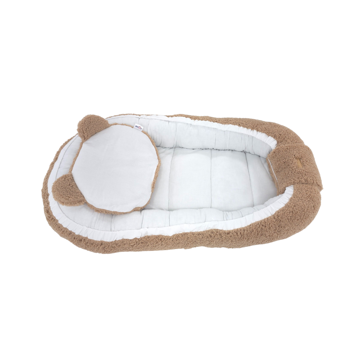 Soosie - Baby Nestje - Babynestje - Zacht en Veilig - Bruin Teddy Katoen en Witte Katoen