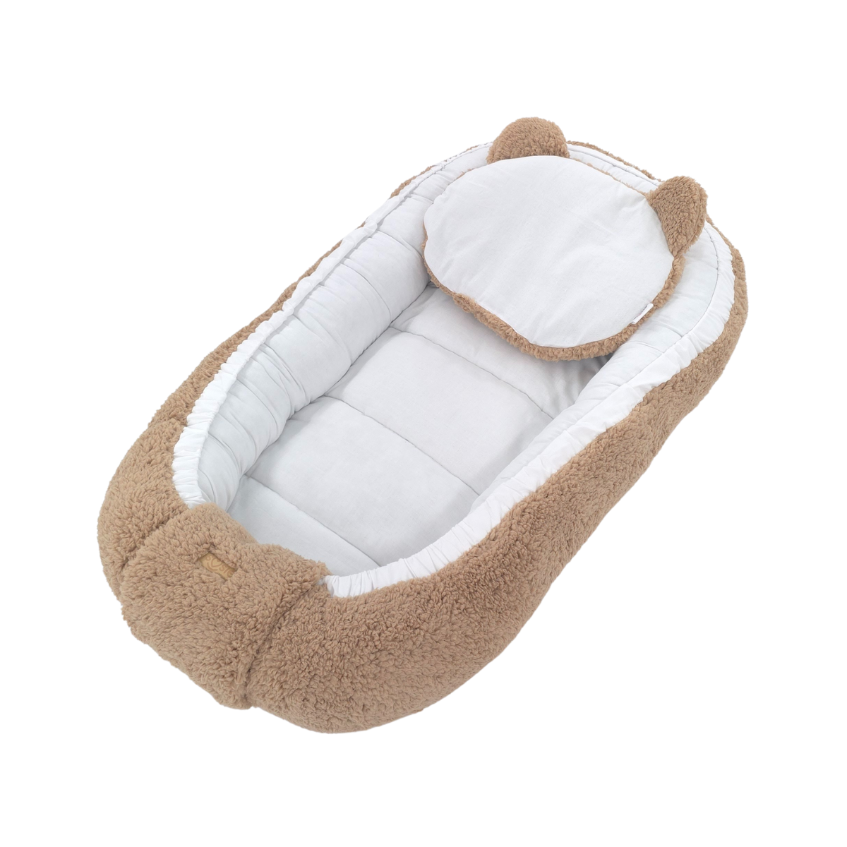 Soosie - Baby Nestje - Babynestje - Zacht en Veilig - Bruin Teddy Katoen en Witte Katoen