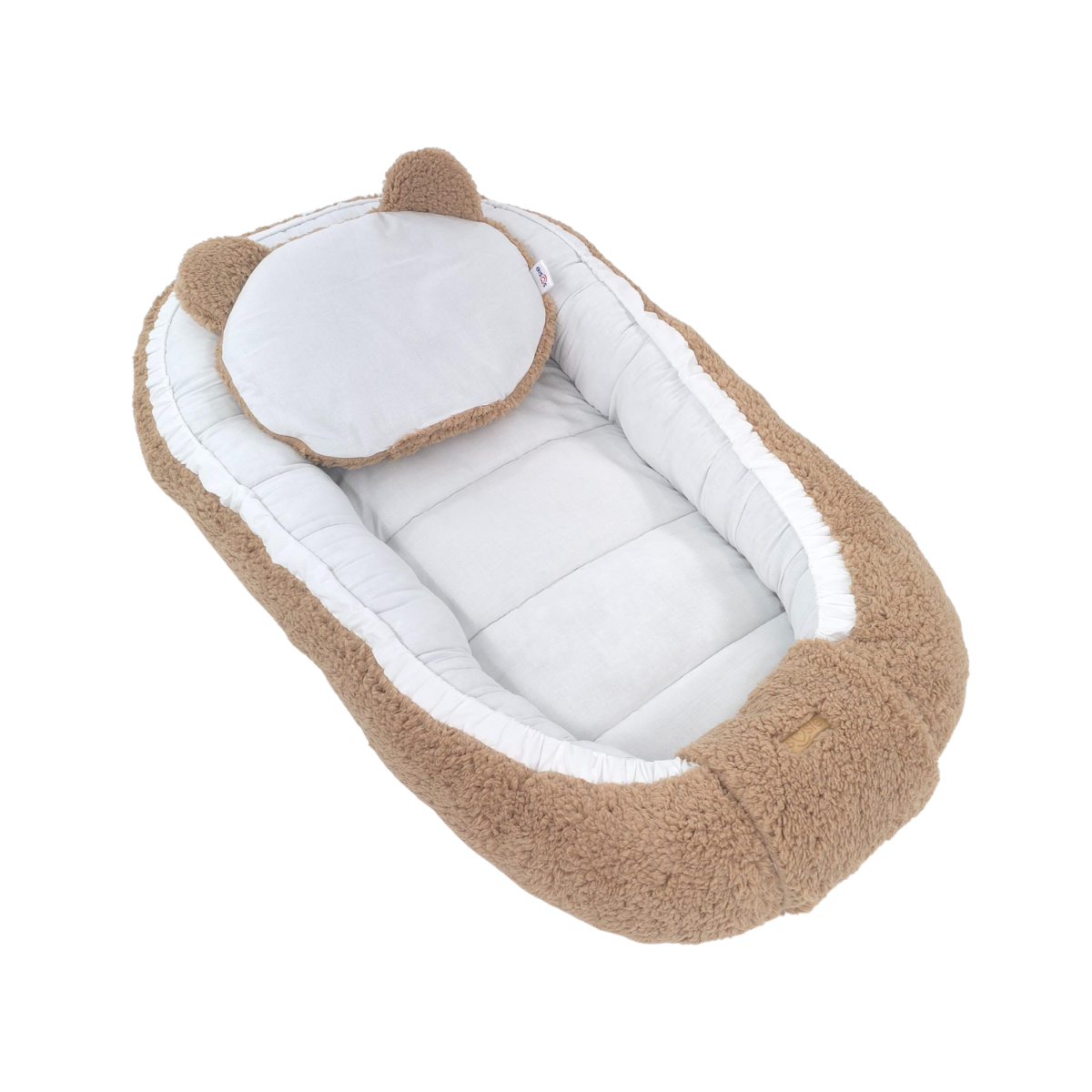 Soosie - Baby Nestje - Babynestje - Zacht en Veilig - Bruin Teddy Katoen en Witte Katoen