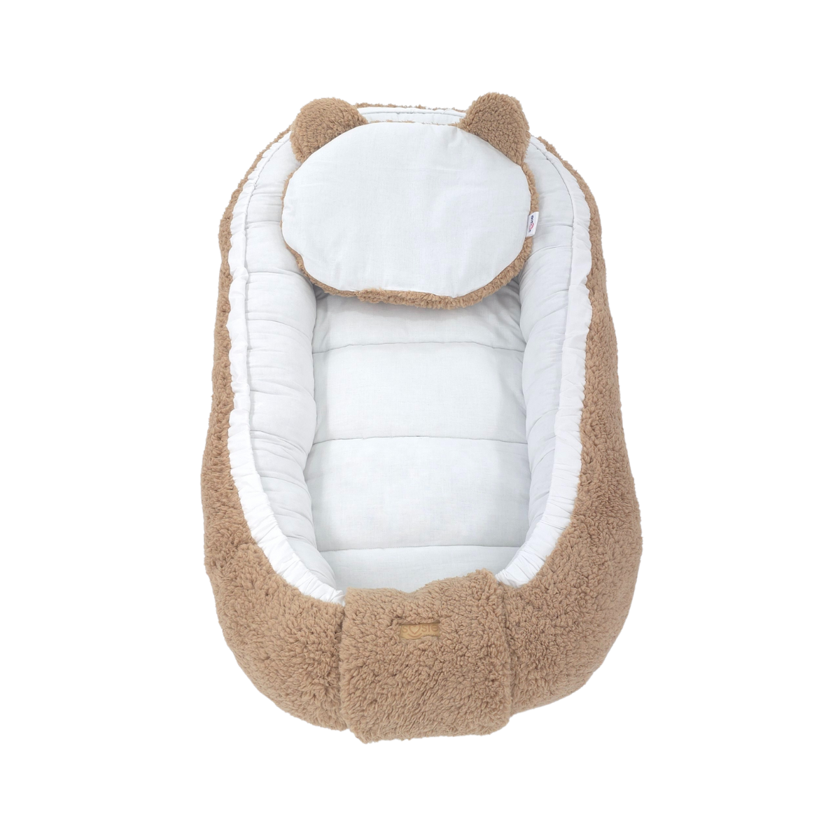 Soosie babynestje dubbelzijdig, bruin teddy met wit katoen, 90x50 cm